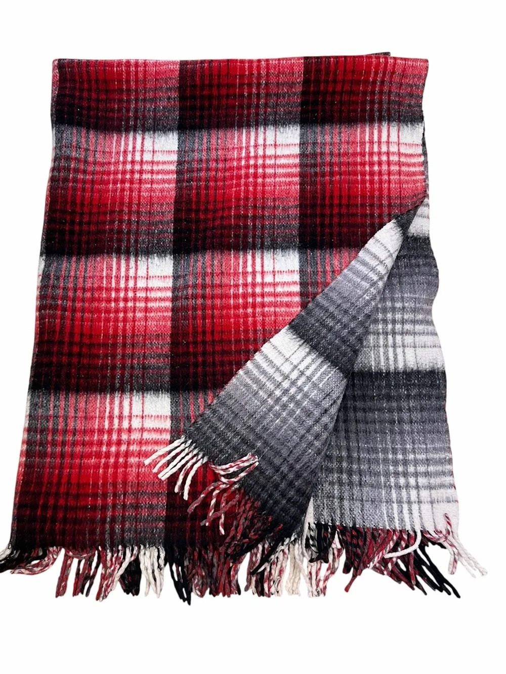 CARMATEX HORSE BLANKET Reversible Plaid Red White Black Gray 83x64” Fringe